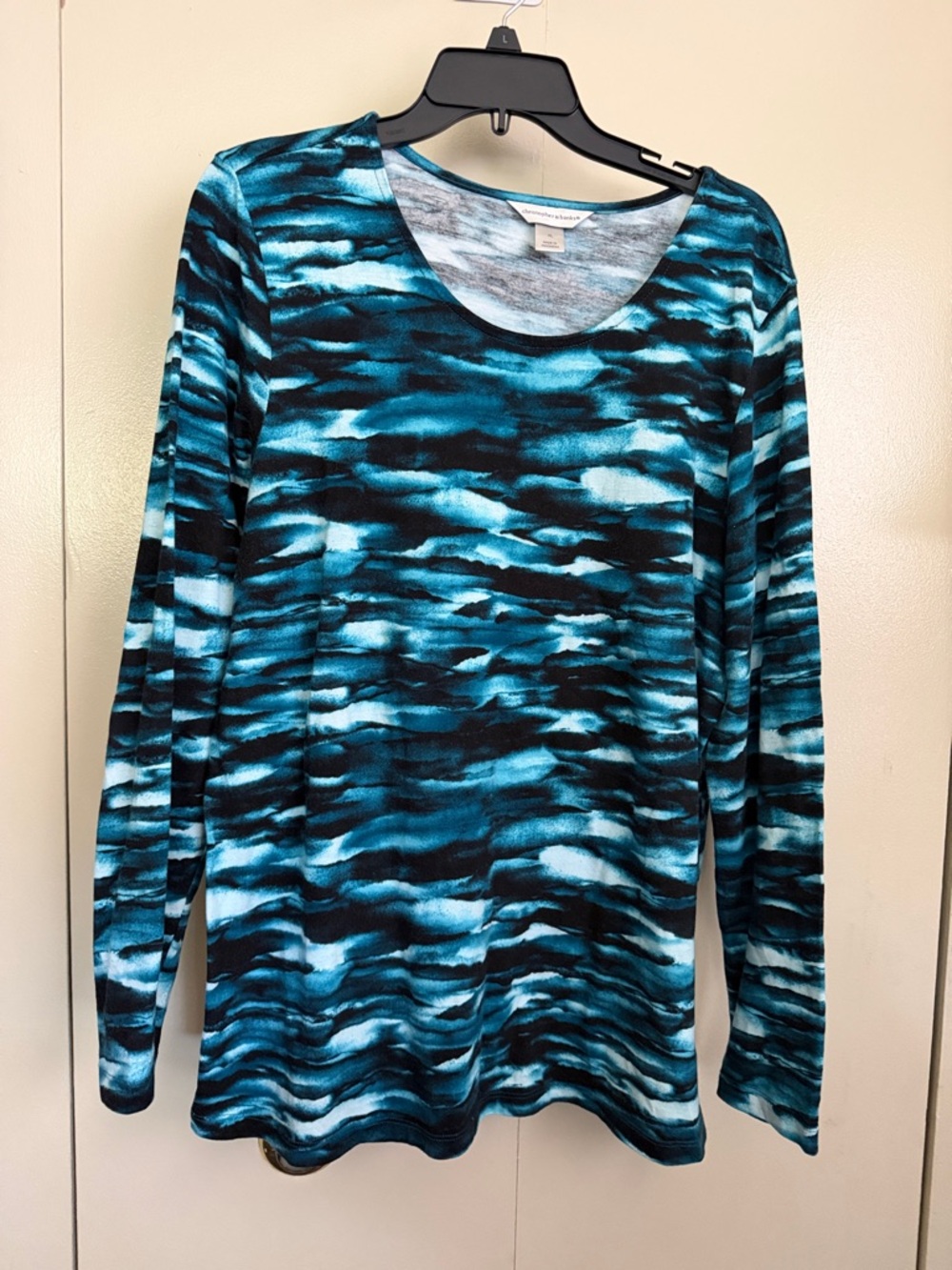 Christopher & Banks Teal-Trim Blue Heathered Long Sleeve Top